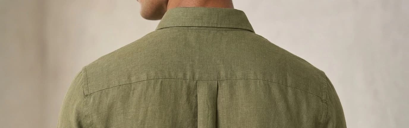 Linen fabric shirt yoke detailed stitching view