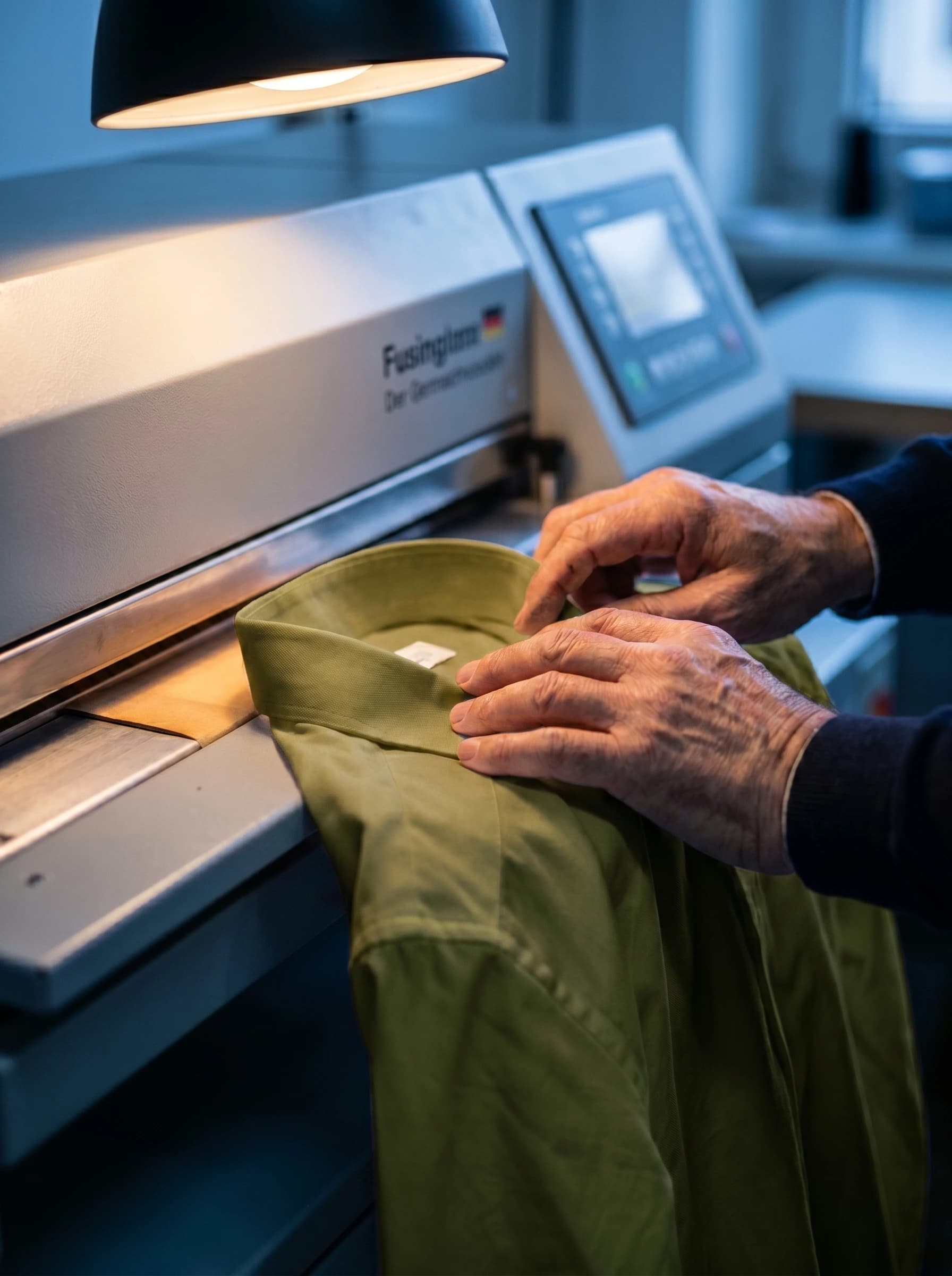 Industrial machine pressing and checking fabric build alignment quality